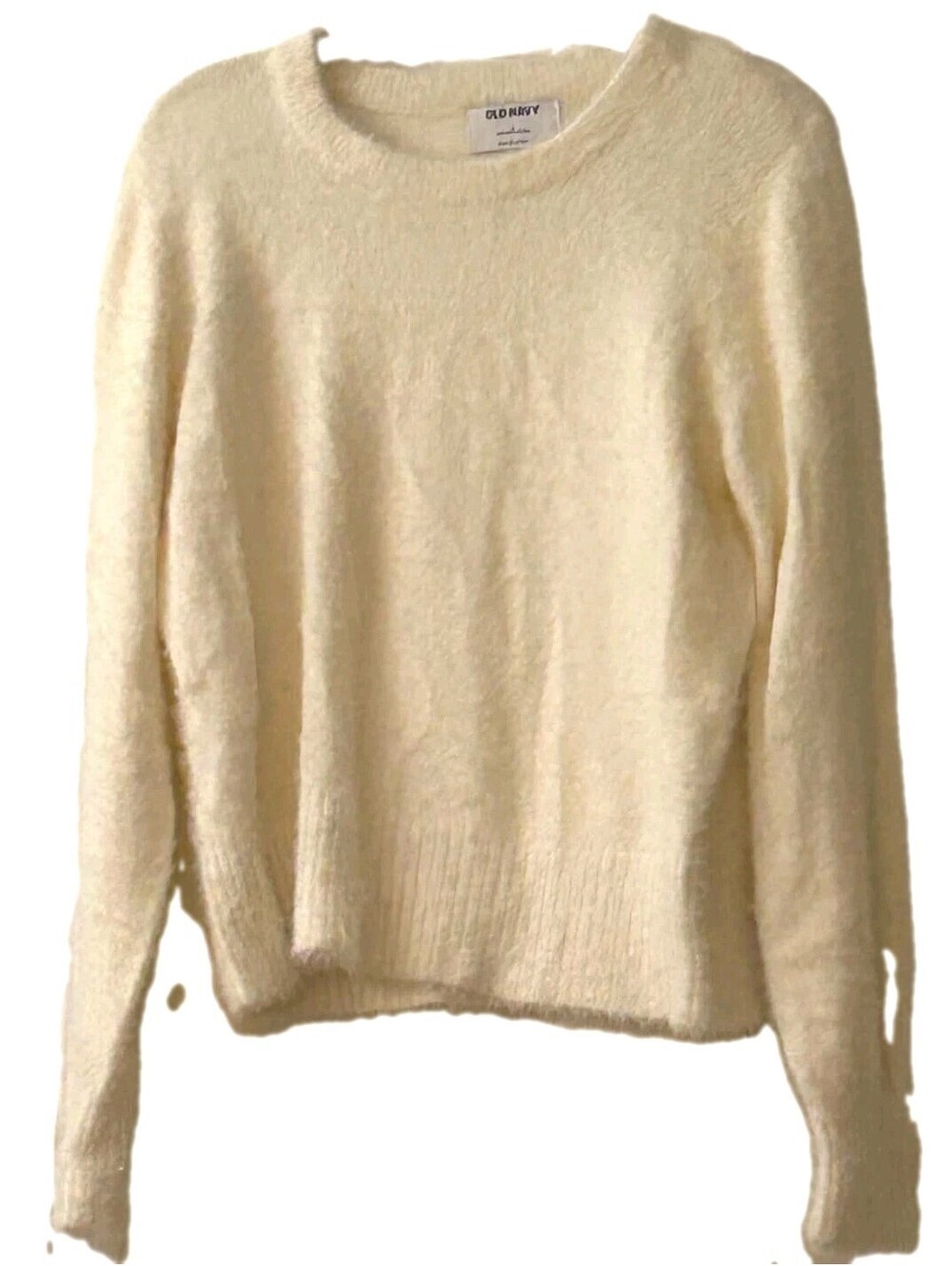 Old Navy Women's Size L Cream Fuzzy Eyelash Knit Crewneck Sweater Soft Cozy